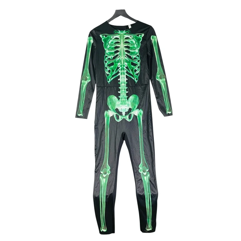 Kids Halloween‎ Costume Girl Extra Large Skeleton Jumpsuit Black Green XL